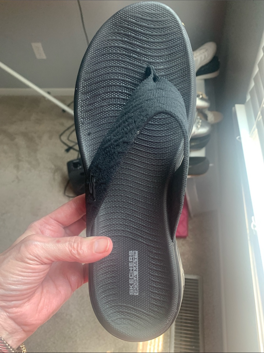 Skechers Women’s Black Slip-On Foam Yoga Mat Flip Flop Sandals